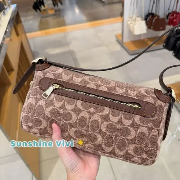 NWT Coach Etta Small Flap Shoulder Bag In Signature Chenille CCV65 Khaki/Vinta